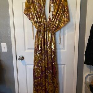 Gold and Purple Floral Maxi Dress
